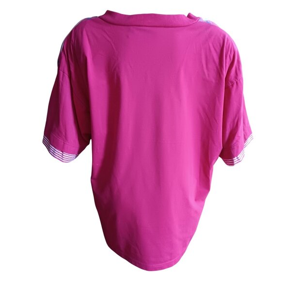 44/24W Vintage 90's Padded T-shirt Pink Striped Square Neck Embroidered Pocket - Picture 7 of 8